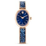 Swarovski Montre Crystal Rock Oval apprêtée d'un bracelet en métal serti d'un pavage de cristaux bleus, en placage de ton or rose