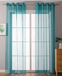 Gardinenbox Lot de 2 Rideaux à œillets - Transparent - pour Salon - avec Fermeture en Plomb - 175 x 140 cm - Turquoise - 203322