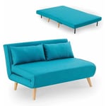 Deco In Paris - Banquette convertible 2 places en tissu bleu turquoise tonka