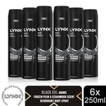 Lynx XXL Black 48-Hour High Definition Fragrance Body Spray Deodorant, 6x250ml