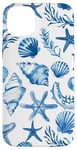 Coque pour iPhone 14 Plus Été côtier bleu coquillage, étoile de mer, femme