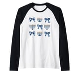 Cute Coquette Bow Menorah Happy Hanukkah Jewish Chanukah Raglan Baseball Tee