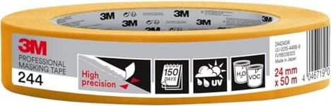 3M Professional Masking Tape 244, Universal Surfaces, Painters Tape - 1 Roll 24 mm x 50 m - High Precision, UV and Water Resistant, For Indoor & Outdoor