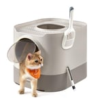 Feandrea Cat Litter Box with Lid, XL Enclosed Litter Box with Top Entry, Slide-Out Tray, Scoop, Brush, Anti-Tracking, for Cats of Different Sizes, Oatmeal and Warm Grey PPT002G01