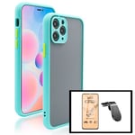 Kit Coque Antichoc Avec Caméra Protection + Film de Verre Trempé CeramicGlass Full Cover + Support Magnétique L Conduite en Toute Sécurité pour iPhone 13 Pro - Bleu Clair