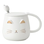 Kattmuggar Set med 2 söta katt tekopp set keramik kaffemugg med lock och sked muggar för flickor kattälskare 13oz/380ml Jul födelsedagspresentmugg