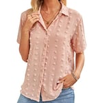 CLOUSPO Blouse Femme d’été Chic et Élégant Chemise Femme Manche Courte Chemisier Femme Col V avec Bouton en Mousseline de Soie (M, Kaki)