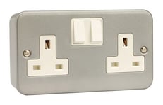 Metal Clad 2 Gang 13A Plug Socket Click CL036 13 Amp Switched Electrical Outlet