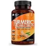 Turmeric Supplements 2600mg Ginger & Black Pepper 180 Turmeric Tablets UK Made