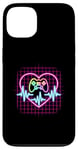 Coque pour iPhone 13 Gamer Heartbeat Vaporwave Retro Console Player années 90