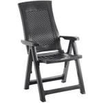 Fauteuil pliant multi-positions, effet rotin, Made in Italy,59 x 67 x 106 cm, couleur anthracite, avec emballage renforcé - Dmora