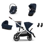 cybex GOLD Silver Ocean Ocean i-Size Ocean Silver Ocean Søskensett Gazelle S Blue inkl. barnevogntilbehør S Cot Blue, Cloud G bilbarnestol Plus Blue Plus, S seteenhet Blue og S adapter