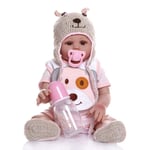 48 CM Bebe Doll Reborn Sweet Girl Poupée en Robe Rose Complet du Corps en Silicone Souple Réaliste Bébé Poupée Jouet De Bain Correct pour Enfant Âge 3+ Jouets