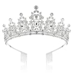 Tiara kristallkrona med strasskam för brudkrona, bröllop, bal, festtåg, prinsessfester, bröllop tiara, tiara barn, prinsesskrona SILVER