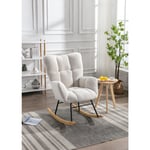 Hauss Sploe - Rocking chair, chaise à bascule, siège rembourré pour salon et chambre à coucher, teddy, blanc