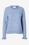 Selected FEMME - Tröja slfLulu LS Knit Frill Cuff O-neck N - Blå