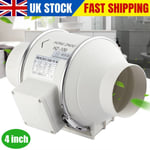 4 inch In Line Duct Bathroom Kitchen Air Extractor Ventilation Fan System Silent