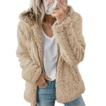 Kvinnor Teddy Bear Plysch Kappa Luvtröja Fluffig Fleece Huvjacka Topp Vinter Varm Casual Khaki L