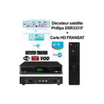 Philips - Récepteur Décodeur tv satellite DSR3331F Connect tnt hd DVB-S2 stb, vod, wifi intégré - Noir + carte abonnement hd fransat