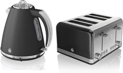 Swan Retro Twin Pack Black - 1.5L Jug Kettle 3KW & 4 Slice Toaster STP7041BN