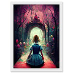 Doppelganger33 LTD Alice In Wonderland Through Looking Glass Enchanted Pink Forest Artwork Framed Wall Art Print A4