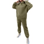 Dam Lös träningsoverall Set Fleece Huvtröja Byxor Casual Sport Suit V Army Green M