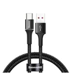 Baseus Halo-datakabel Hållbar Nylon-flätad kabel USB / USB-typ C med LED-ljus 5A 40W 50cm - Svart (CAT-F01)