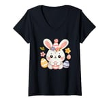 Womens Cute Easter bunny wishes you a Happy Easter V-Neck T-Shirt