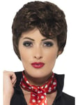 Smiffys Grease Rizzo Wig in Brown for Adults, Short and Curly, Officially Licensed, Iconic Rizzo Brown Wig Pre-Styled, Ideal for Matching Group Fancy Dress Outfits and Playful Events