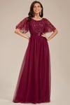 Women's A-Line Short Sleeve Embroidery Floor Length Wedding Guest Dresses