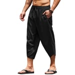 Mens 3/4 Length Shorts Elastic Waist Loose Summer Casual Drawstring Capri Pants