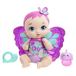 My Garden Baby poupon bébé papillon boit et fait pipi 30 cm rose avec couche, vêtements et ailes amovibles, poupée pour enfant dès 3 ans, GYP10
