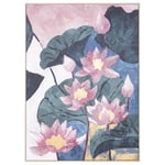 DRW Tableau sur toile avec cadre en bois naturel avec fleurs et feuilles dans des tons roses et verts 142,4 x 102,4 x 4,3 cm
