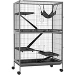 Pawhut - Cage pour rongeurs furet chinchilla 4 plateformes 3 rampes 4 portes hamac plateau acier gris noir