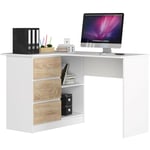 Abamihome - Bureau akord d'angle gauche B16 Blanc 124 cm 3 tiroirs façade Chêne Sonoma 2 étagères 124x85x77 cm