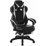 Woltu - Chaise Gaming en Tissu Respirant, Fauteuil Gamer Ergonomique, avec Coussin Lombaire, Appui-Tête et Repose-Pieds, Tissu Leathaire, Gris