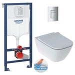 Grohe Pack WC Bâti-support Rapid SL+ Cuvette WC suspendu Geberit Smyle Square + Plaque de commande WC Skate Cosmopolitan