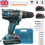 21V Cordless Combi Hammer Impact Drill Driver Electric Screwdriver Kit 2Batterys