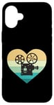 Coque pour iPhone 16 Plus Projecteur de cinéma en forme de cœur avec inscription « Ich liebe Kino »