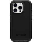 OtterBox iPhone 15 Pro (Only) Defender Series XT Case - BLACK, screenless, rugged, snaps to MagSafe, lanyard attachment