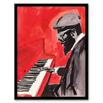 Artery8 Thelonious Monk Jazz Piano Music Red Portrait Living Room Artwork Framed Wall Art Print 18X24 Inch