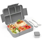 HOBUE Bento Lunch Box,Lunch Box for Adults 1330ml Bento Box with 6 Compartments, Lunch Boxes with Cutlery Set, Leak Proof Lunch Box for Kids, Snack Box for School Kindergarten Office, Grey