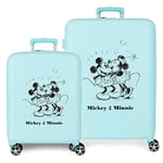 Ensemble Valise Disney Mickey & Minnie Bisous Turquoise 55/70 cm ABS Rigide Fermeture TSA Intégrée 88L 6.8 kg 4 Double Roues Bagage Main