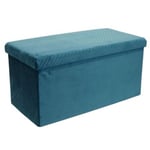 Banquette Coffre Pliable Velours "Zigzag" 76cm Bleu