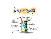 Wee Blue Coo Food Drink Painting Alcohol Cocktail Recipe Blue Lagoon Wall Art Print