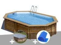 Kit piscine bois Gré Vermela 6,72 x 4,72 x 1,46 m + Bâche hiver + Bâche à bulles