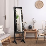 Armoire à Bijoux sur Pied, 18 LED, Angle Réglable, Doublure en Velours, 35x31,5x145 cm, Noir CW95758