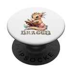 Mignon bébé dragon en lecture | Fantasy | Jeu de rôle | Dragon PopSockets PopGrip Interchangeable