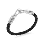 Amazon Essentials Bracelet tressé en cuir noir et argent sterling 21,5 cm