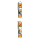 SIKA - Mastic silicone sanitaire Blanc - Spécial cuisines - Intérieur/extérieur - Longue durée - 300 ml + Colle acrylique d’agencement Blanc cassé - Intérieur, extérieur abrité - Multi-support - 290ml